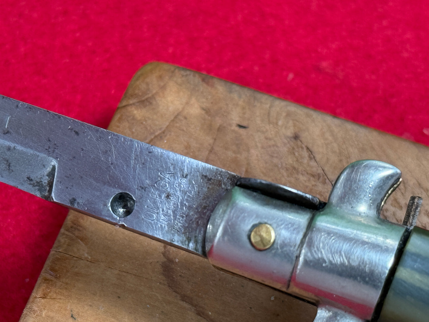 OMEGA IMPORT CO. MADE IN ITALY 1950-56 PICK LOCK STILETTO 20 CM ITALIAN AUTOMATIC KNIFE BUFFALO HORN HANDLES