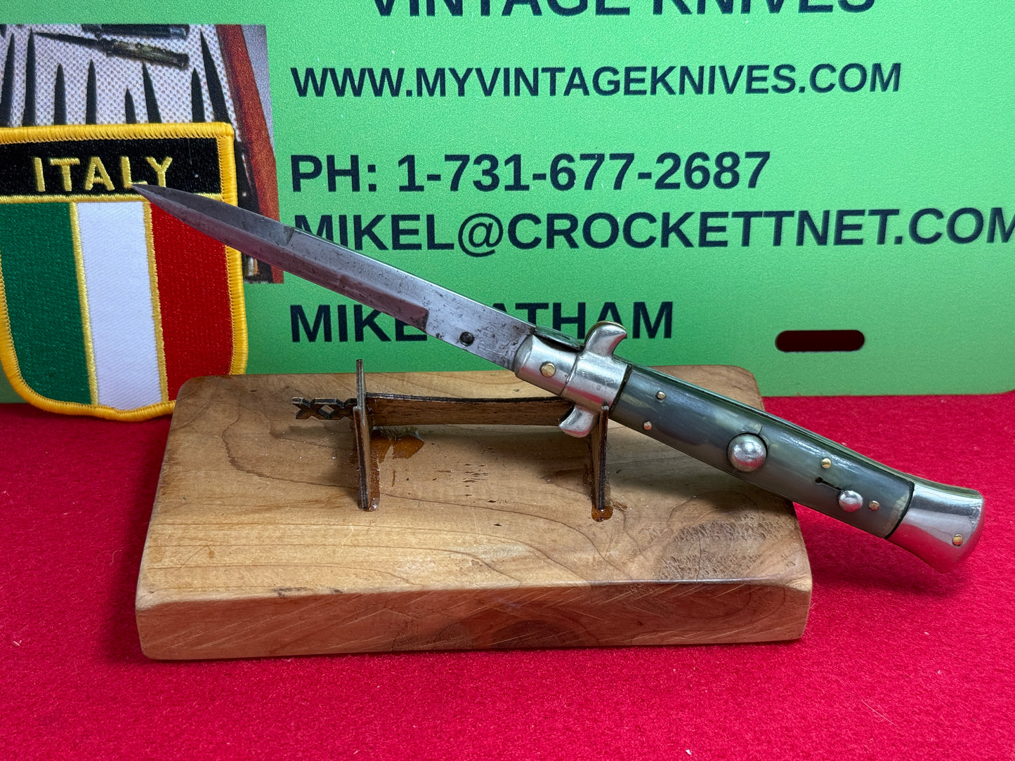 OMEGA IMPORT CO. MADE IN ITALY 1950-56 PICK LOCK STILETTO 20 CM ITALIAN AUTOMATIC KNIFE BUFFALO HORN HANDLES
