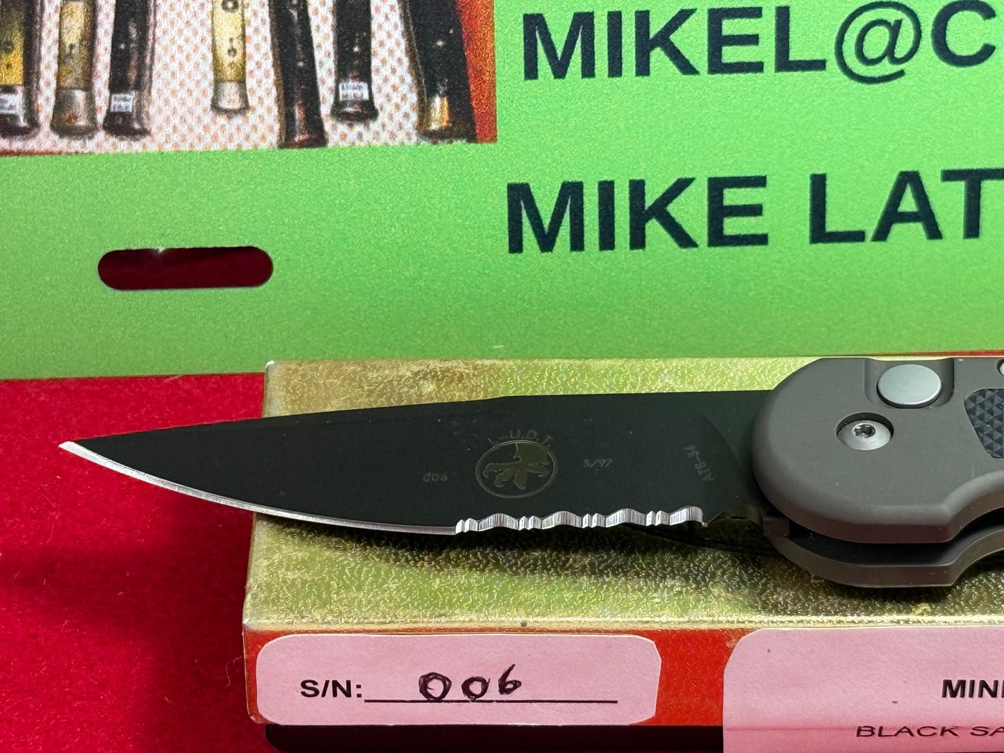 MICROTECH USA 03/1997 L-U.D.T #006 GOLD BOX TACTICAL AUTOMATIC KNIFE METAL HANDLES