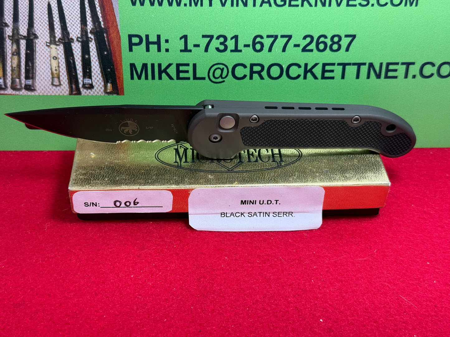MICROTECH USA 03/1997 L-U.D.T #006 GOLD BOX TACTICAL AUTOMATIC KNIFE METAL HANDLES