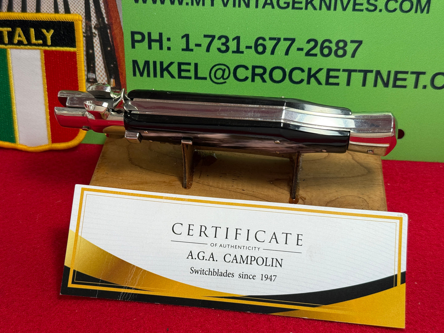 A.G.A. CAMPOLIN MANIAGO ITALY 2023 SQUARE BUTTON FULCURM RELEASE BLACK WIDOW ITALIAN AUTOMATIC KNIFE BRAZILIAN HORN HANDLES