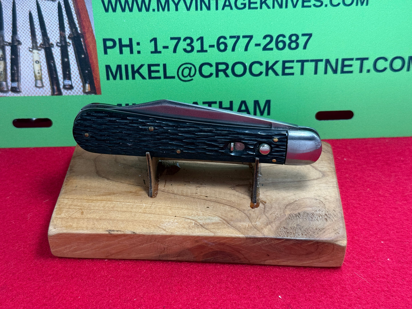 SCHRADE CUT CO. WALDEN N.Y. 1916-46 HUNTER 4 7/8" VINTAGE AMERICAN AUTOMATIC KNIFE BLACK IMITATION COMPOSITION HANDLES