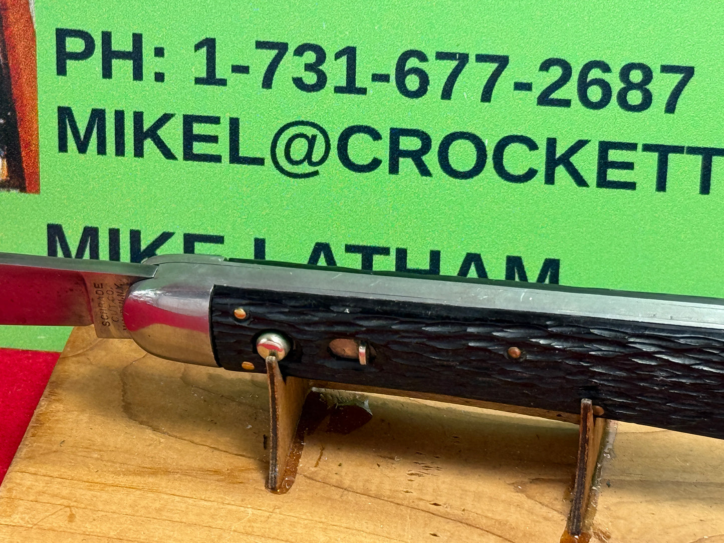 SCHRADE CUT CO. WALDEN N.Y. 1916-46 HUNTER 4 7/8" VINTAGE AMERICAN AUTOMATIC KNIFE BLACK IMITATION COMPOSITION HANDLES