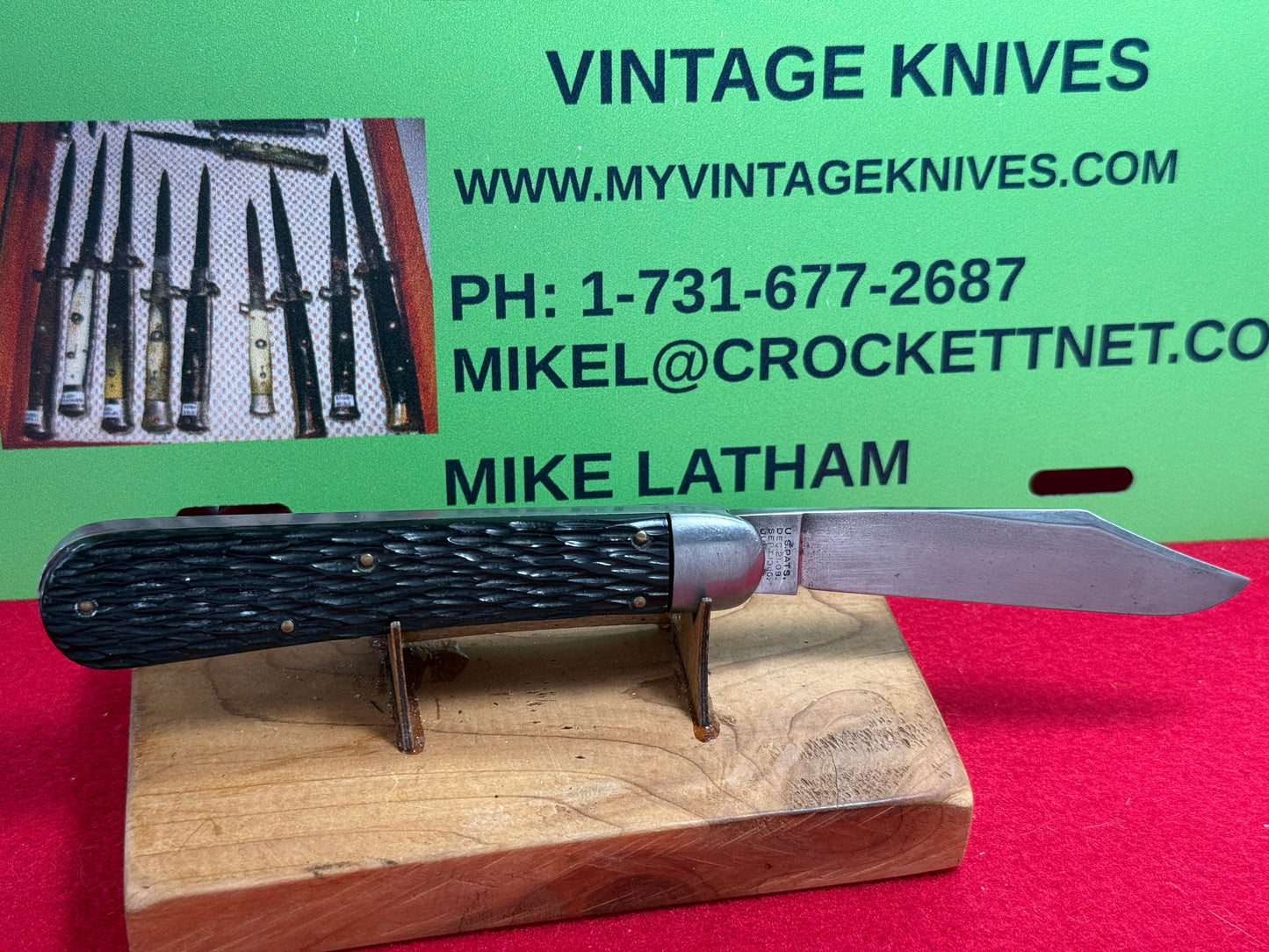 SCHRADE CUT CO. WALDEN N.Y. 1916-46 HUNTER 4 7/8" VINTAGE AMERICAN AUTOMATIC KNIFE BLACK IMITATION COMPOSITION HANDLES
