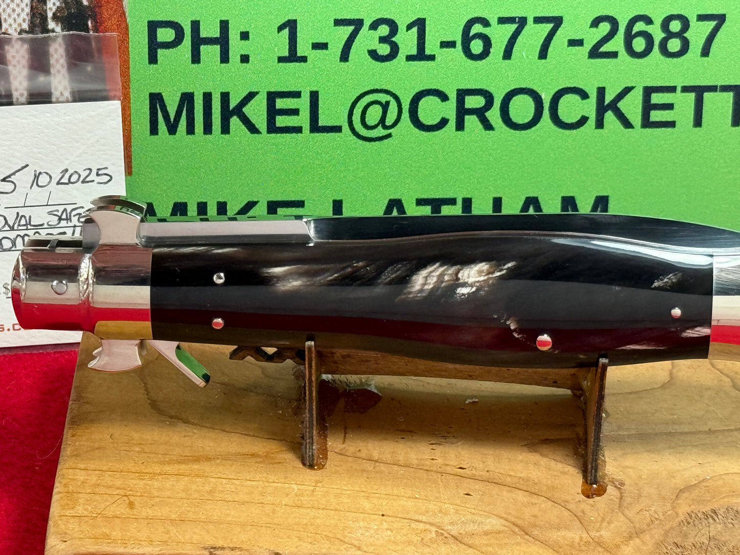 AIK BROWN RECLUSE USA 2025 ITALIAN STYLE STILETTO SQUARE BUTTON HELLRAZOR BOLSTERS OVAL SAFETY FULCRUM RELEASE WASP BODY CUSTOM AUTOMATIC KNIFE BUFFALO HORN HANDLES LIMITED EDITION