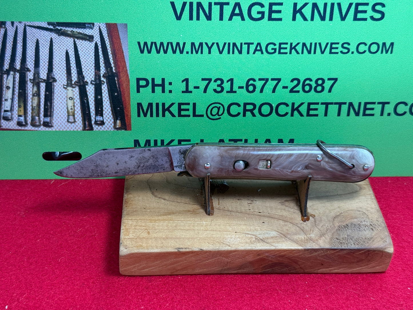 EDGEMASTER USA 1936-56 PARATROOPER STYLE VINTAGE AMERICAN AUTOMATIC KNIFE BROWN SWIRL COMPOSITION HANDLES
