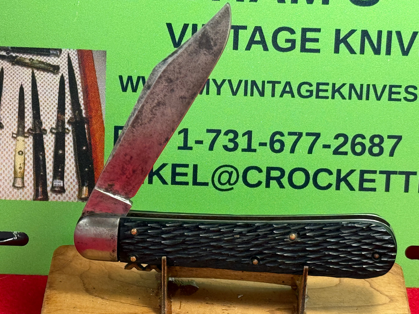 SCHRADE WALDEN N.Y. 1946-49 HERDER CUTLERY PA. HUNTER VINTAGE AMERICAN AUTOMATIC KNIFE BLACK IMITATION HANDLES