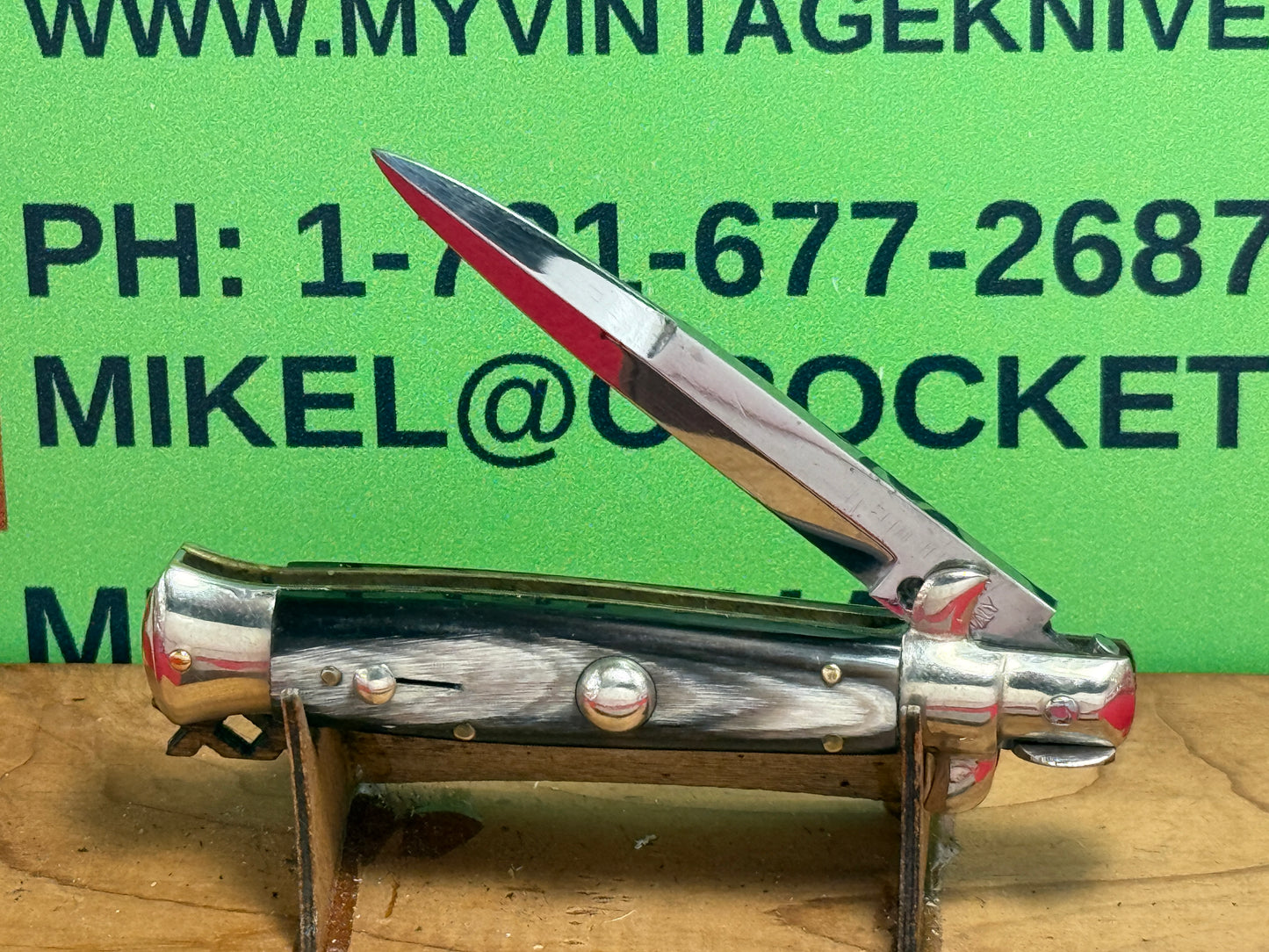 MADE IN ITALY (MAURO MARIO) 1950-56 PICK LOCK STILETTO IN ORIGINAL BOX 16 CM ITALIAN AUTOMATIC KNIFE BRAZILIAN HORN HANDLES