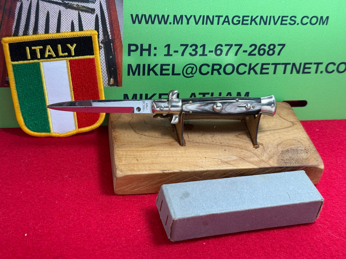 MADE IN ITALY (MAURO MARIO) 1950-56 PICK LOCK STILETTO IN ORIGINAL BOX 16 CM ITALIAN AUTOMATIC KNIFE BRAZILIAN HORN HANDLES