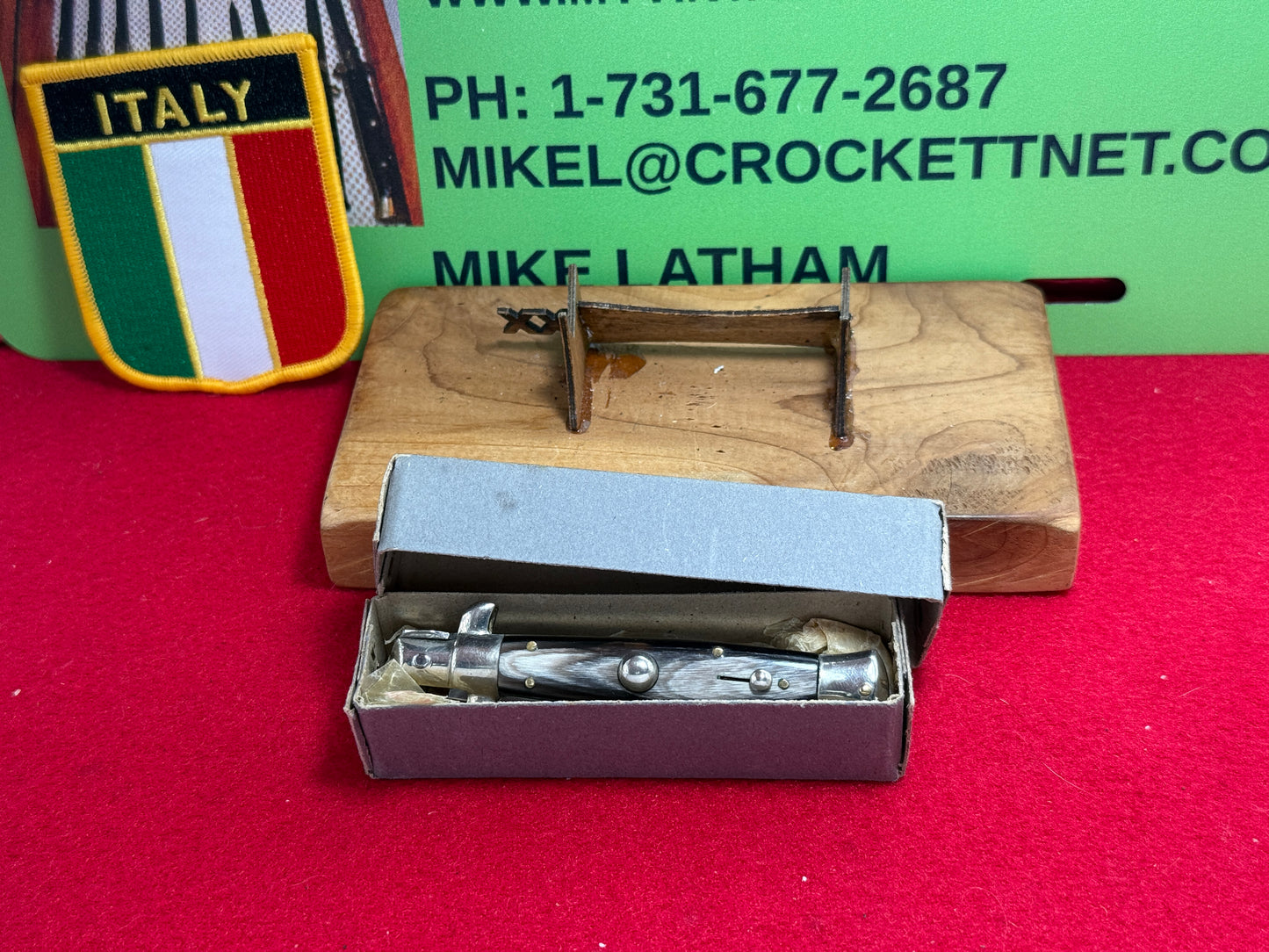 MADE IN ITALY (MAURO MARIO) 1950-56 PICK LOCK STILETTO IN ORIGINAL BOX 16 CM ITALIAN AUTOMATIC KNIFE BRAZILIAN HORN HANDLES