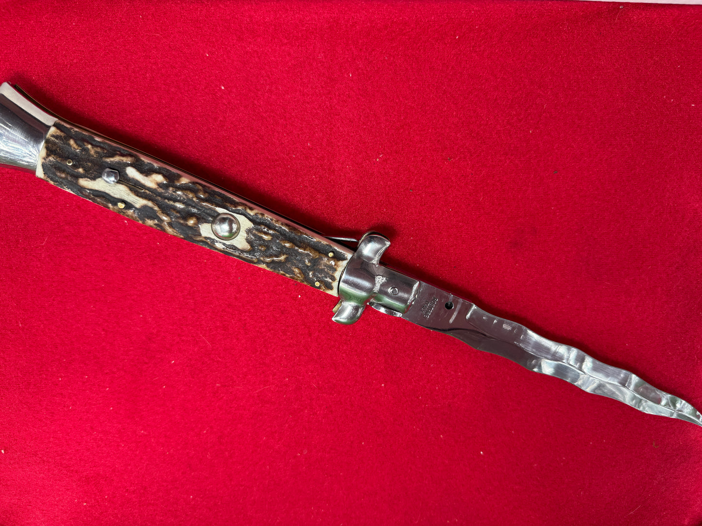 ROSTFREI ITALY 1968-78 SWIVEL BOLSTER STILETTO KRISS BLADE LARGE 38 CM ITALIAN AUTOMATIC KNIFE STAG HANDLES