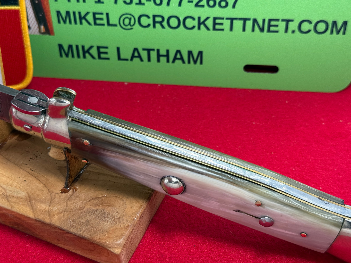 A.G.A. CAMPOLIN ITALY 2007-2009 SWIVEL BOLSTER STILETTO DAMACUS STEEL BLADE LARGE 38 CM ITALIAN AUTOMATIC KNIFE BRAZILIAN HORN HANDLES