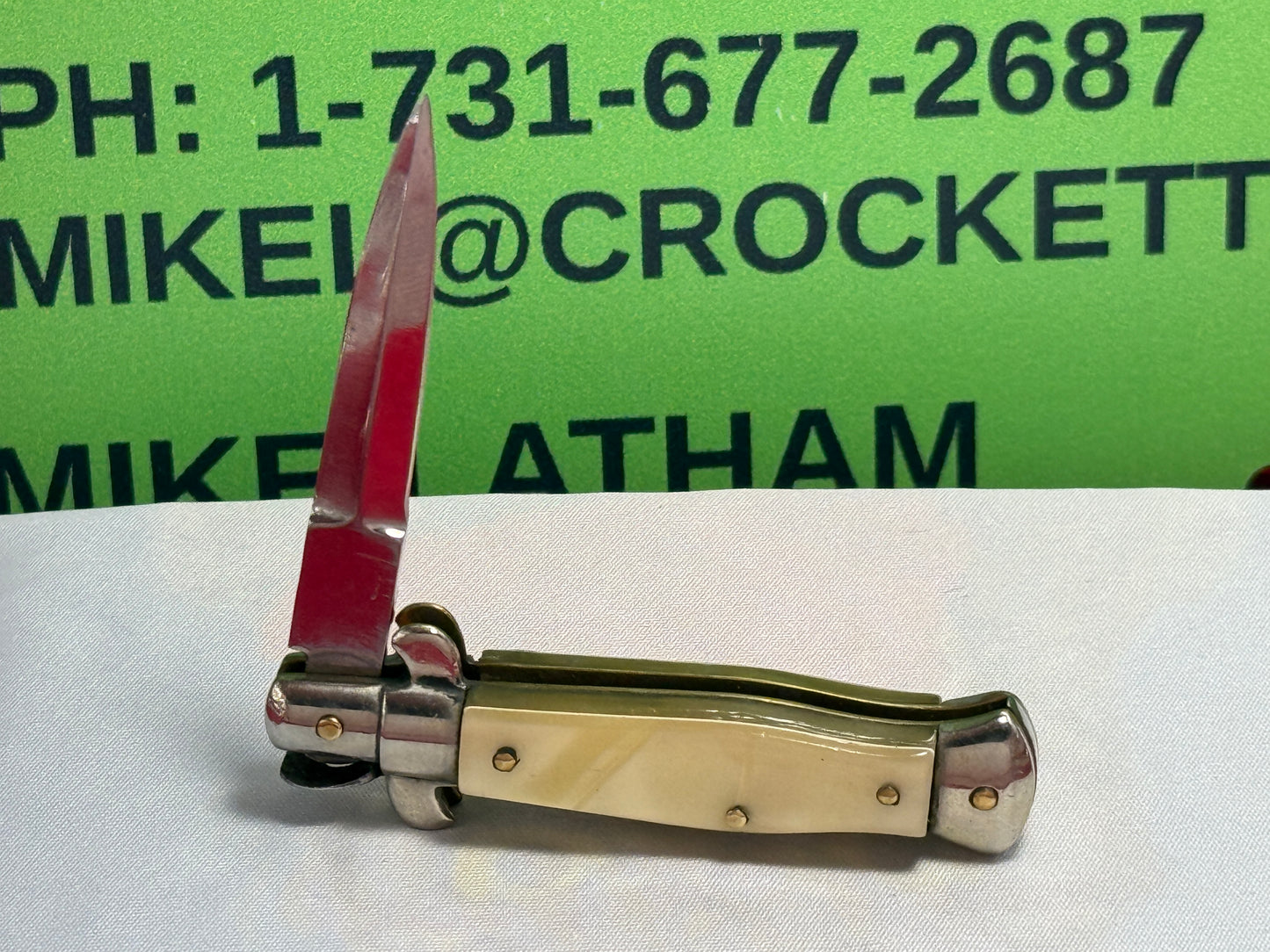 STERILE ITALIAN 1925-35 PICK LOCK FLAT GUARD STILETTO WASP BODY DAGGER BLADE 12 CM ITALIAN AUTOMATIC KNIFE CRACKED ICE CELLULOID HANDLES