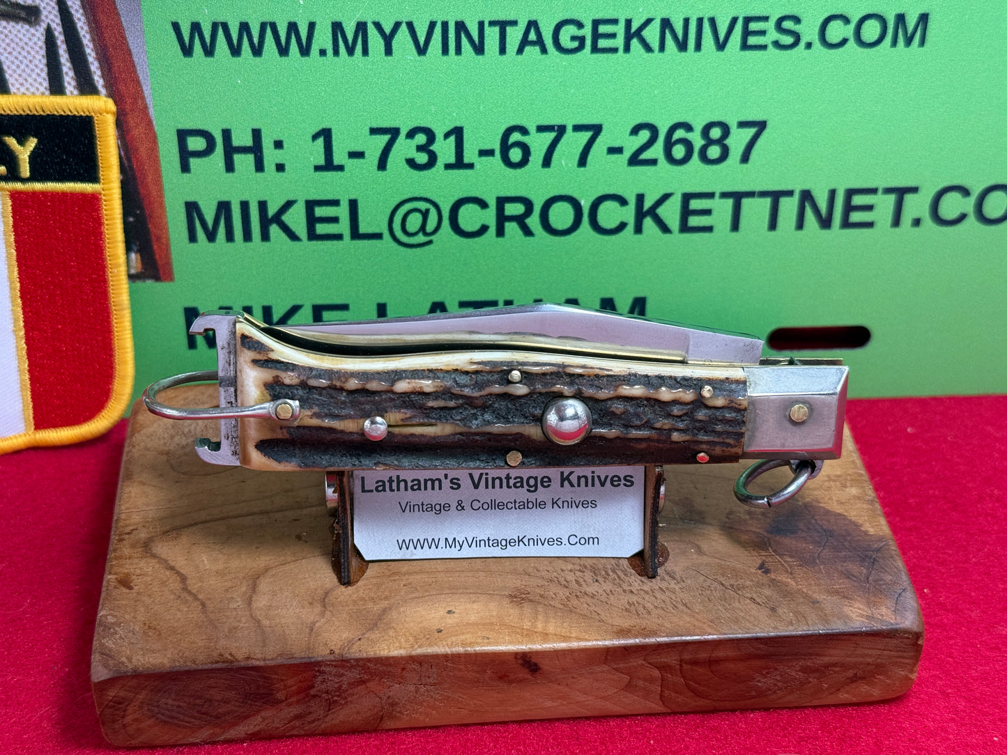 PREZIOSO ROMA ITALIAN 1962-68 RING PULL HUNTER SHELL PULLER ITALIAN AUTOMATIC KNIFE STAG HANDLES