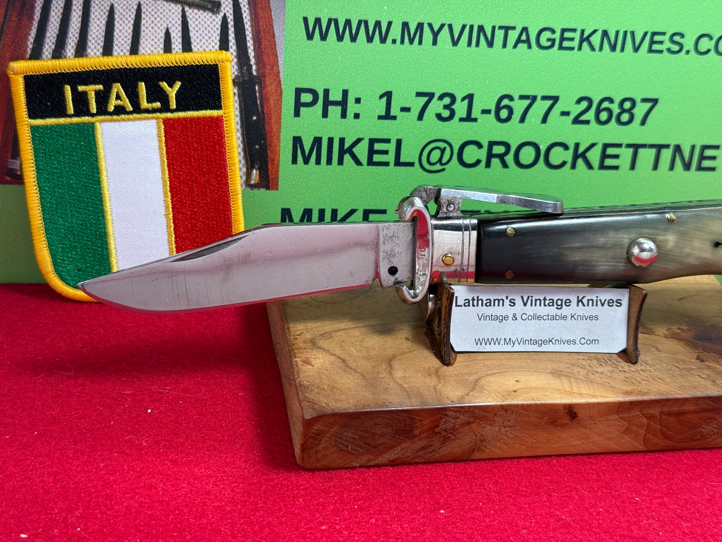 STERILE ITALIAN 1948-56 HUNTER FULCRUM RELEASE BAR SHELL PULLER ITALIAN AUTOMATIC KNIFE BUFFALO HORN HANDLES