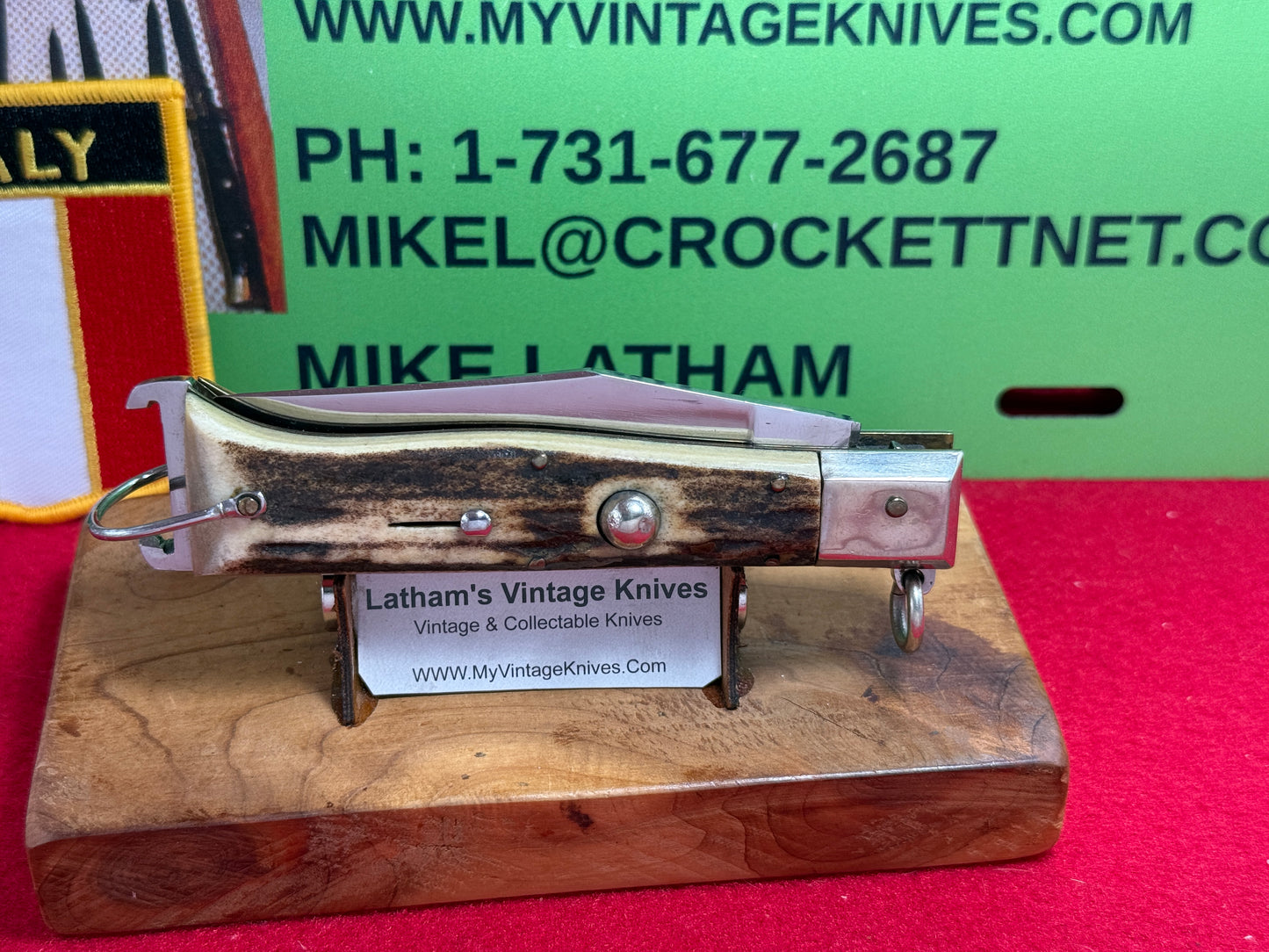 INOX DIAMOND ITALY 1965-68 RING PULL CAMPER WITH SHELL PULLER ITALIAN AUTOMATIC KNIFE STAG HANDLES