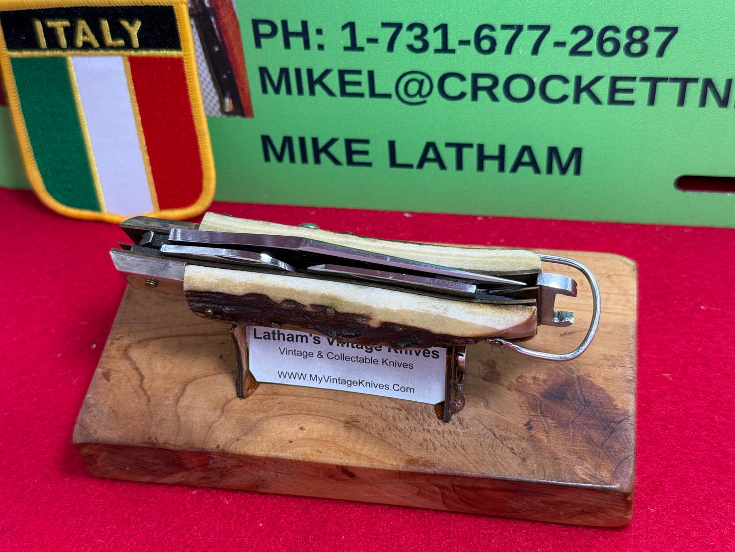 INOX DIAMOND ITALY 1965-68 RING PULL CAMPER WITH SHELL PULLER ITALIAN AUTOMATIC KNIFE STAG HANDLES