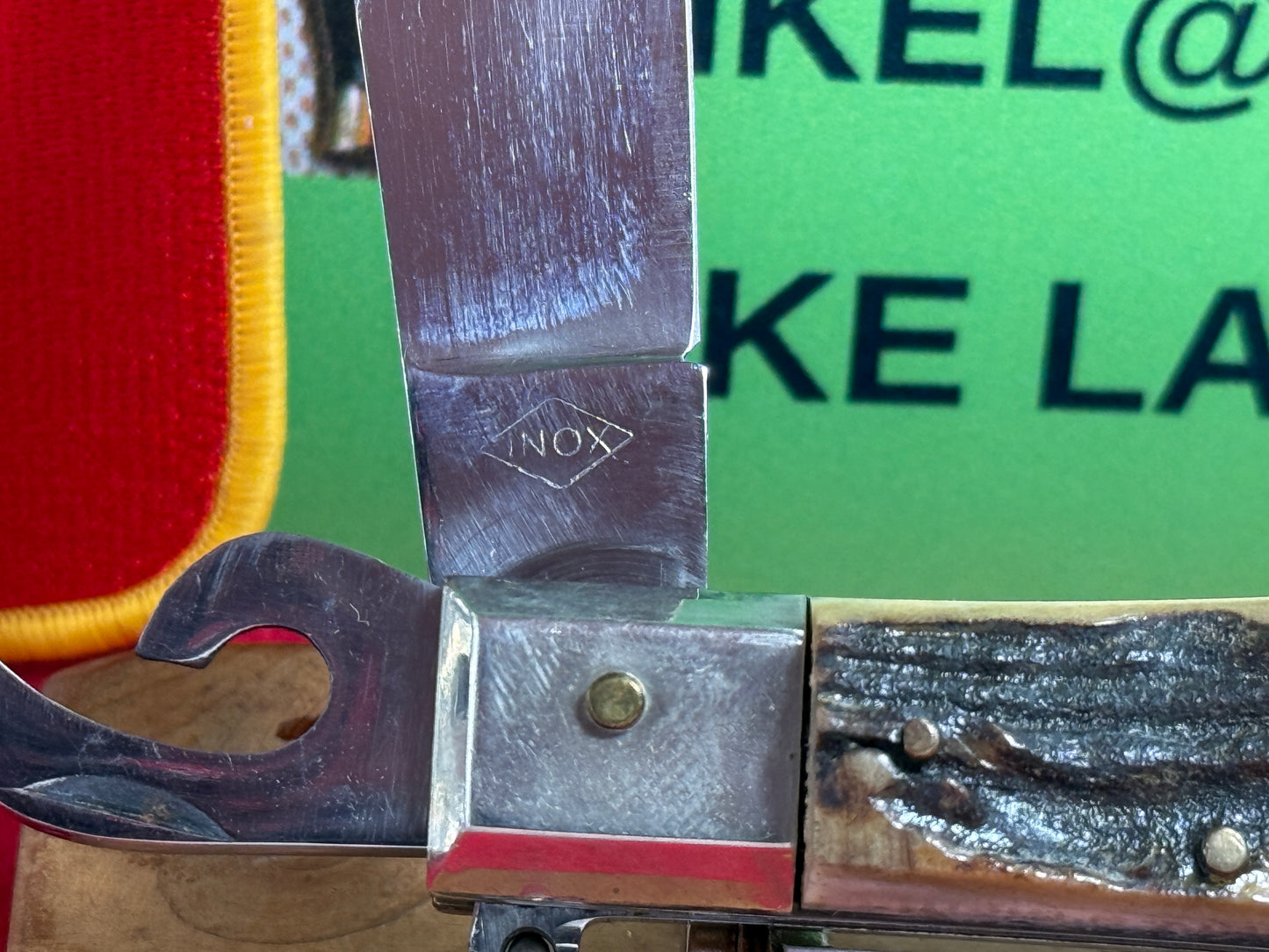 INOX DIAMOND ITALY 1965-68 RING PULL CAMPER WITH SHELL PULLER ITALIAN AUTOMATIC KNIFE STAG HANDLES