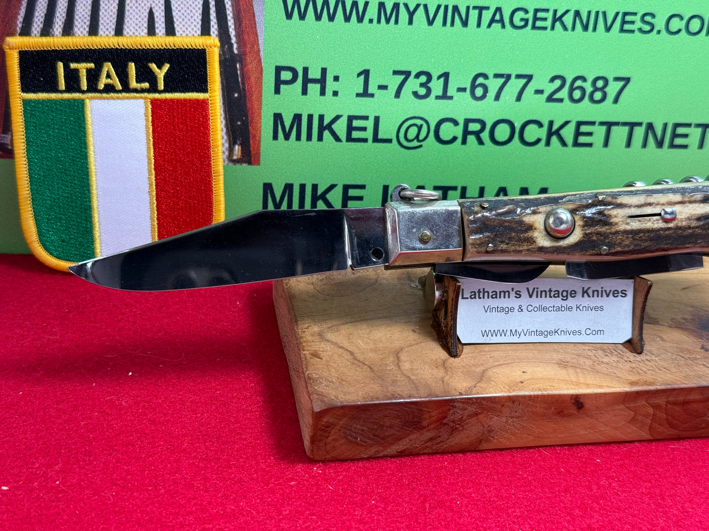 INOX DIAMOND ITALY 1965-68 RING PULL CAMPER WITH SHELL PULLER ITALIAN AUTOMATIC KNIFE STAG HANDLES