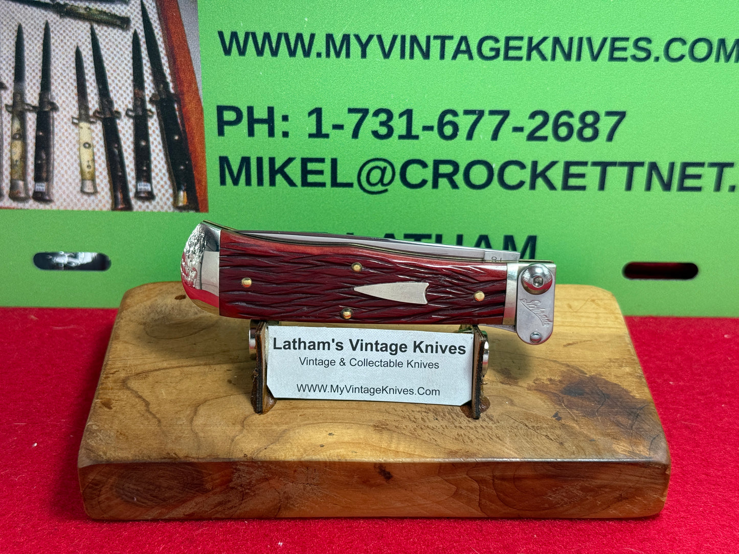 SCHRADE CUT CO. WALDEN N.Y. USA 2010 FIRE & ICE HUNTER LEVER AUTOMATIC PROTOTYPE AMERICAN AUTOMATIC KNIFE RED BONE HANDLES