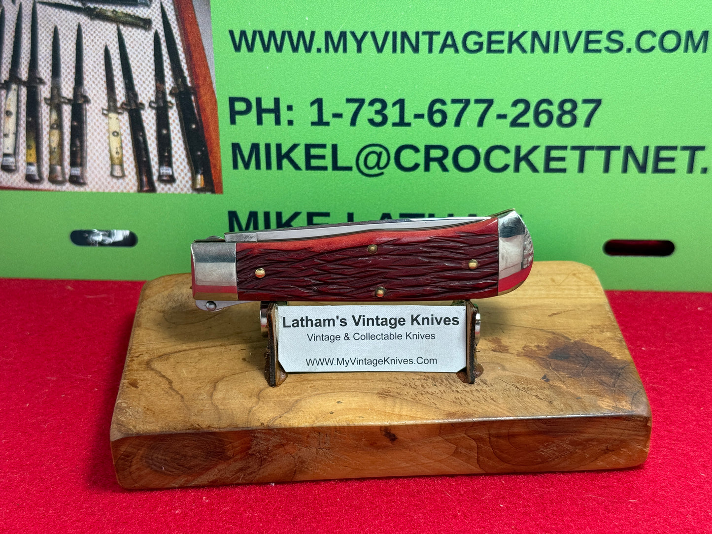 SCHRADE CUT CO. WALDEN N.Y. USA 2010 FIRE & ICE HUNTER LEVER AUTOMATIC PROTOTYPE AMERICAN AUTOMATIC KNIFE RED BONE HANDLES
