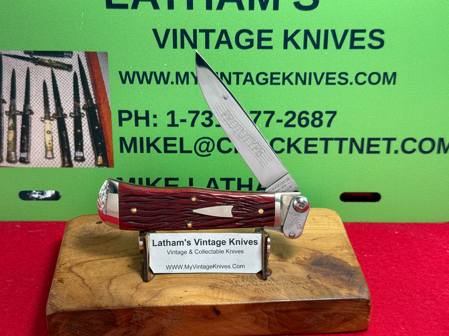 SCHRADE CUT CO. WALDEN N.Y. USA 2010 FIRE & ICE HUNTER LEVER AUTOMATIC PROTOTYPE AMERICAN AUTOMATIC KNIFE RED BONE HANDLES