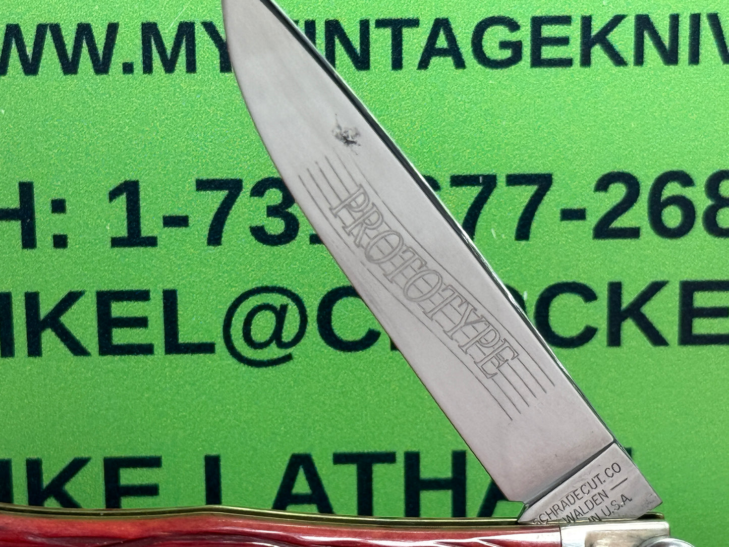 SCHRADE CUT CO. WALDEN N.Y. USA 2010 FIRE & ICE HUNTER LEVER AUTOMATIC PROTOTYPE AMERICAN AUTOMATIC KNIFE RED BONE HANDLES