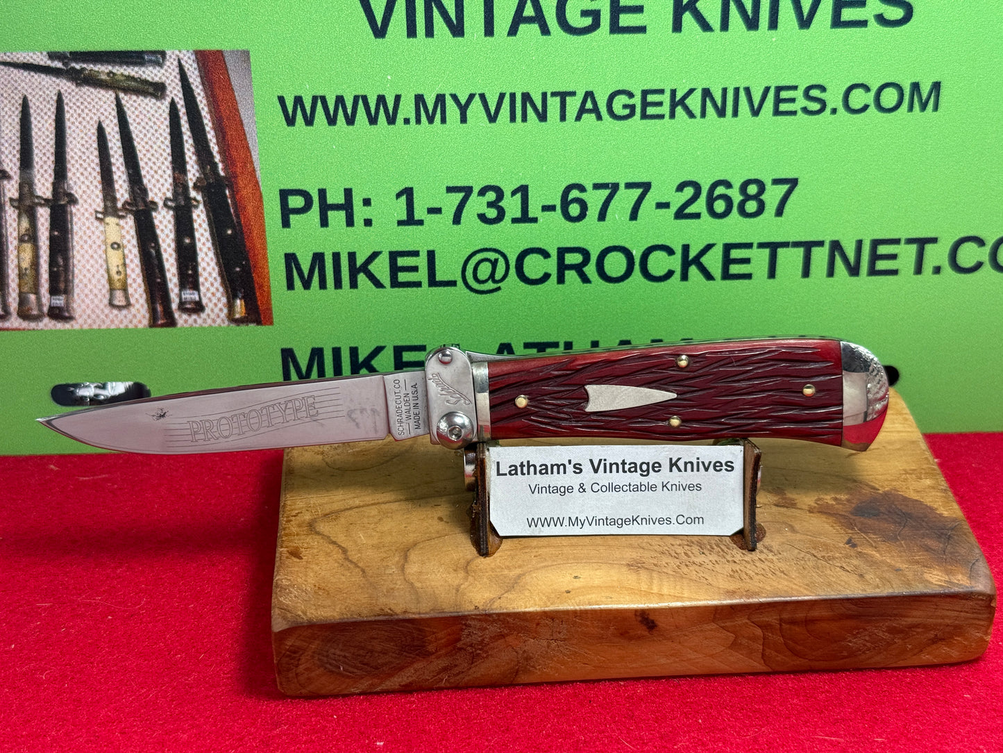 SCHRADE CUT CO. WALDEN N.Y. USA 2010 FIRE & ICE HUNTER LEVER AUTOMATIC PROTOTYPE AMERICAN AUTOMATIC KNIFE RED BONE HANDLES