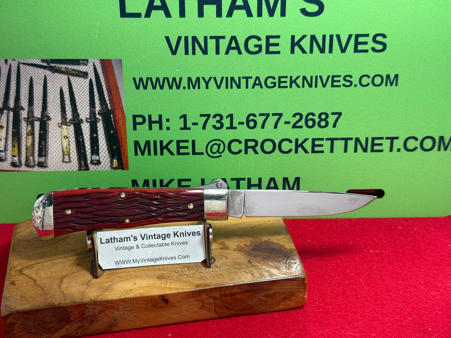SCHRADE CUT CO. WALDEN N.Y. USA 2010 FIRE & ICE HUNTER LEVER AUTOMATIC PROTOTYPE AMERICAN AUTOMATIC KNIFE RED BONE HANDLES