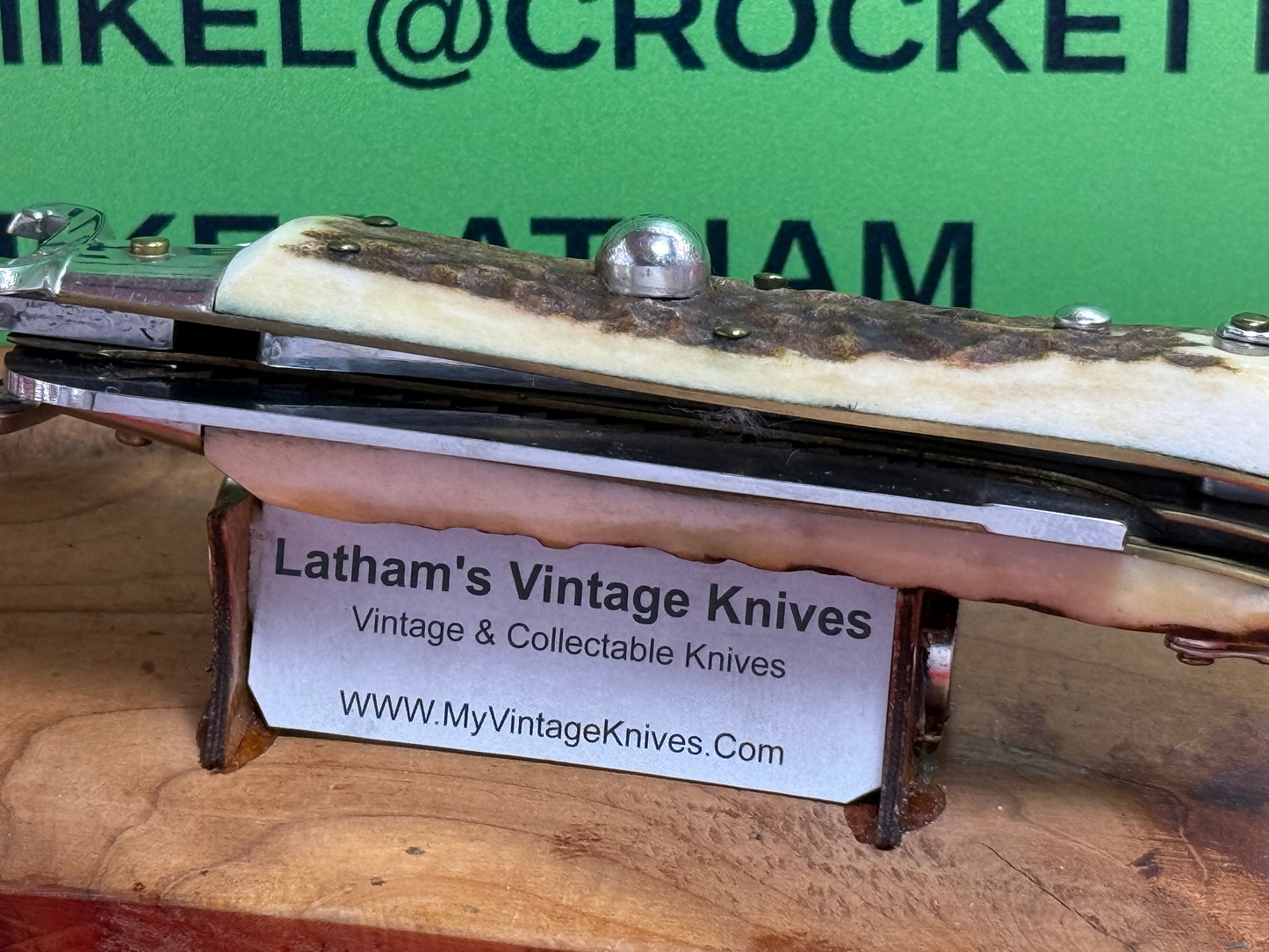 LEPRE ITALY 2015 HUNTER FULCRUM RELEASE WITH SHELL PULLER AND SAW BLADE ITALIAN AUTOMATIC KNIFE STAG HANDLES