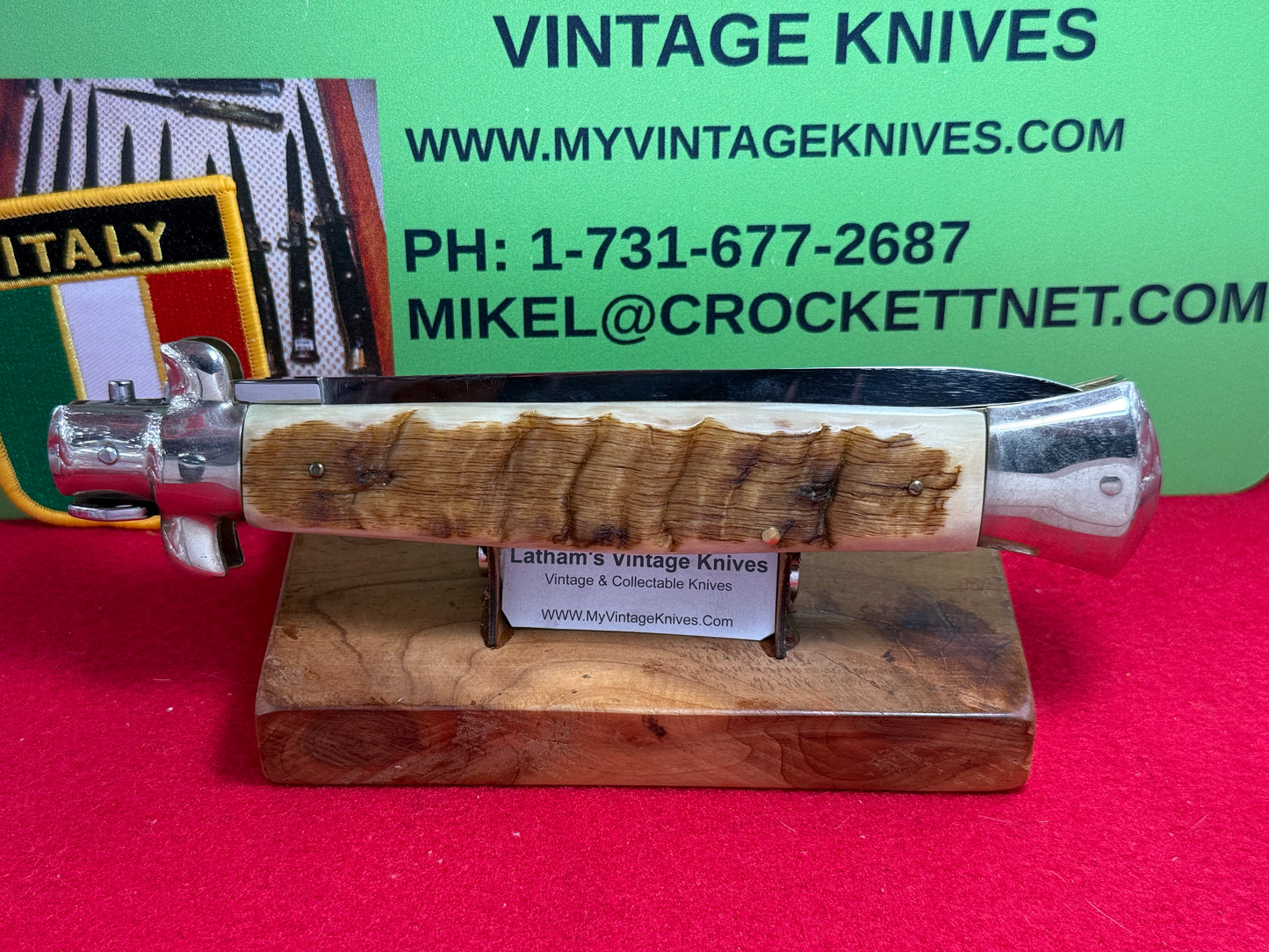 ROSTFREI ITALY 2005-2010 SWIVEL BOLSTER DAGGER BLADE STILETTO "NO SAFETY" 38 CM ITALIAN AUTOMATIC KNIFE RAMS HORN HANDLES