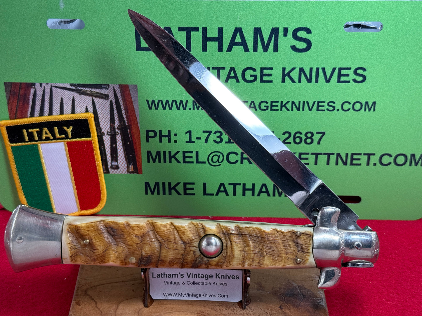 ROSTFREI ITALY 2005-2010 SWIVEL BOLSTER DAGGER BLADE STILETTO "NO SAFETY" 38 CM ITALIAN AUTOMATIC KNIFE RAMS HORN HANDLES