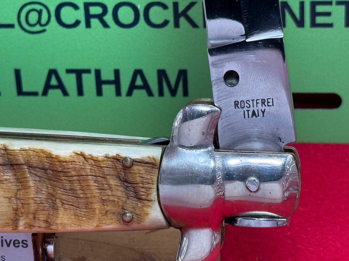 ROSTFREI ITALY 2005-2010 SWIVEL BOLSTER DAGGER BLADE STILETTO "NO SAFETY" 38 CM ITALIAN AUTOMATIC KNIFE RAMS HORN HANDLES