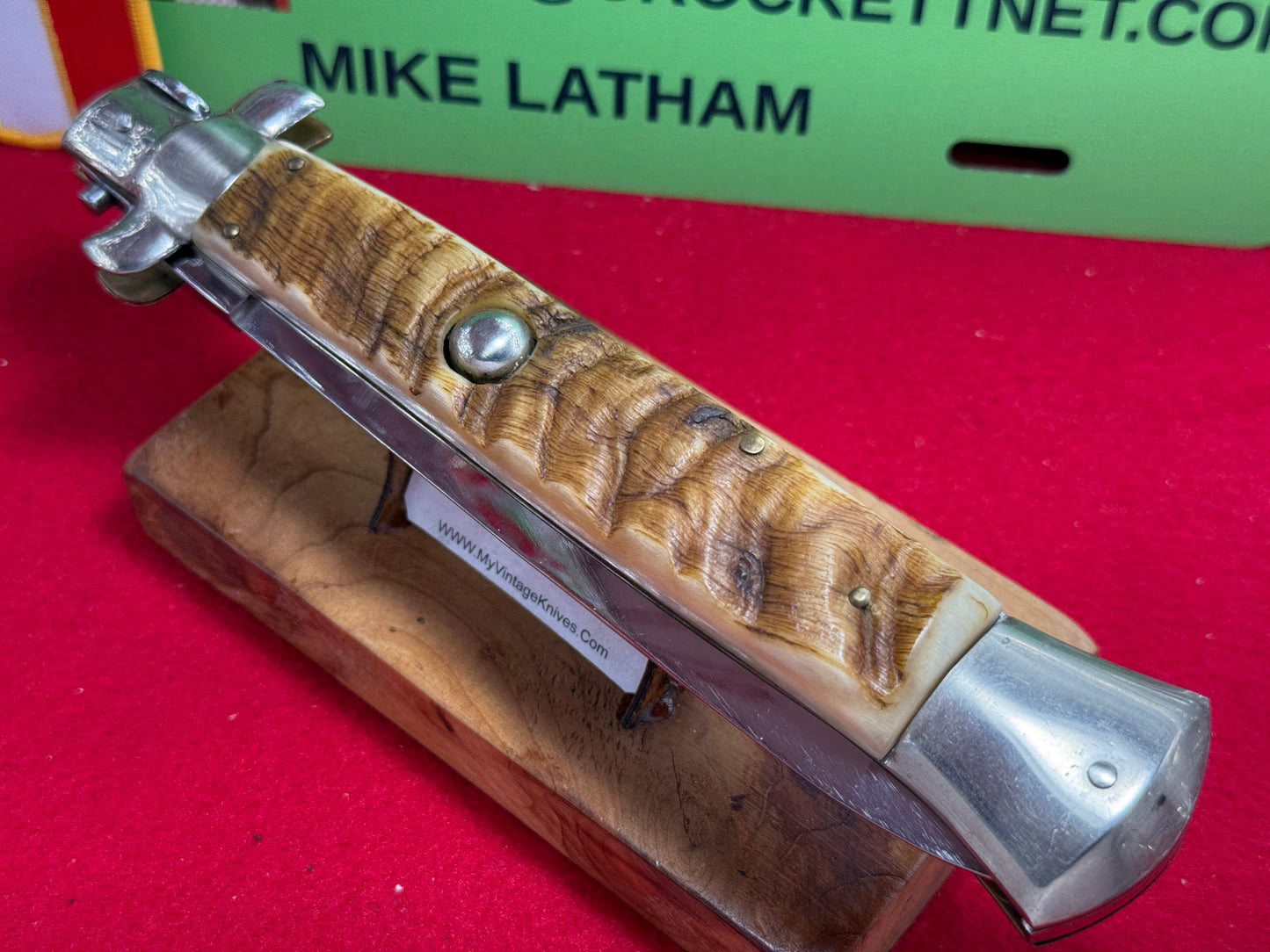 ROSTFREI ITALY 2005-2010 SWIVEL BOLSTER DAGGER BLADE STILETTO "NO SAFETY" 38 CM ITALIAN AUTOMATIC KNIFE RAMS HORN HANDLES