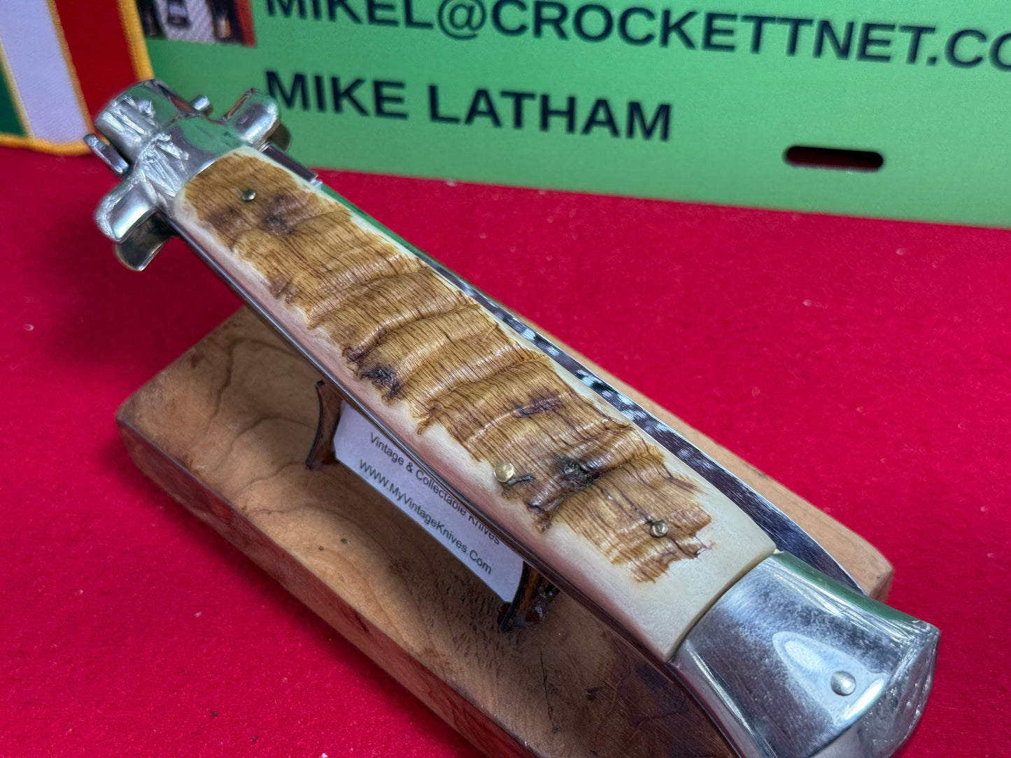 ROSTFREI ITALY 2005-2010 SWIVEL BOLSTER DAGGER BLADE STILETTO "NO SAFETY" 38 CM ITALIAN AUTOMATIC KNIFE RAMS HORN HANDLES