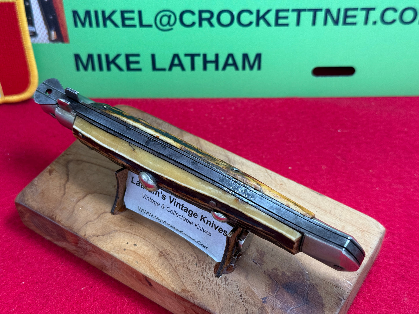 STERILE "UNSTAMPED S. COPP ERA" ITALIAN MANIAGO 1920-30 FLAT GUARD STILETTO 28 CM ITALIAN AUTOMATIC KNIFE STAG HANDLES