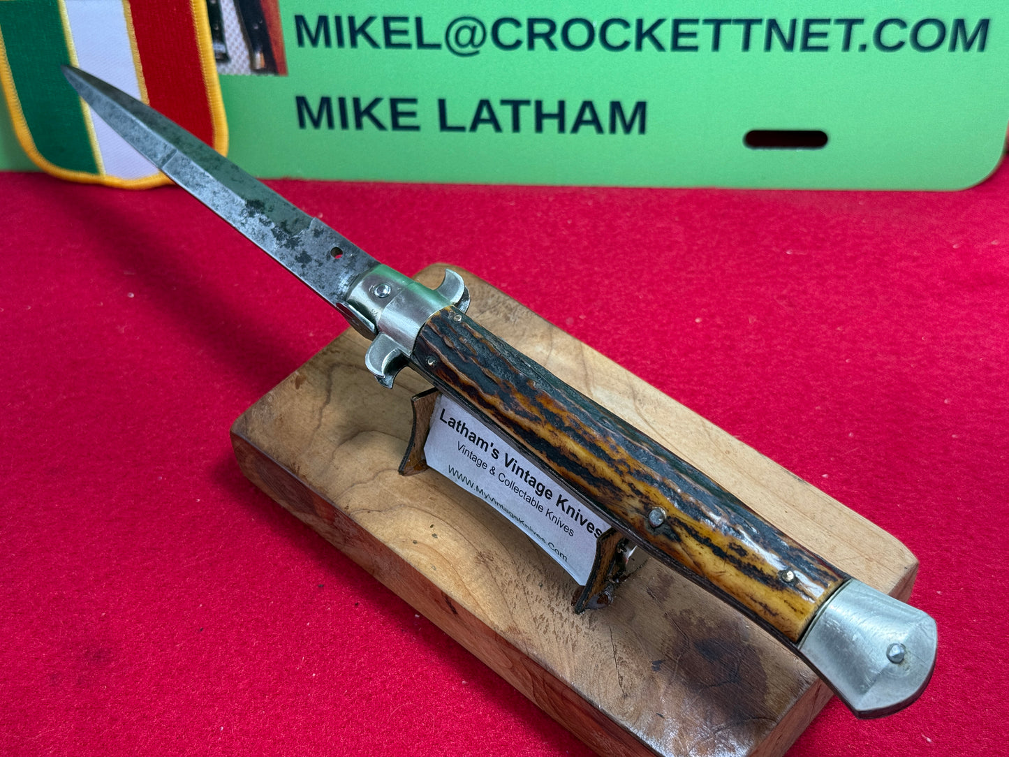 STERILE "UNSTAMPED S. COPP ERA" ITALIAN MANIAGO 1920-30 FLAT GUARD STILETTO 28 CM ITALIAN AUTOMATIC KNIFE STAG HANDLES
