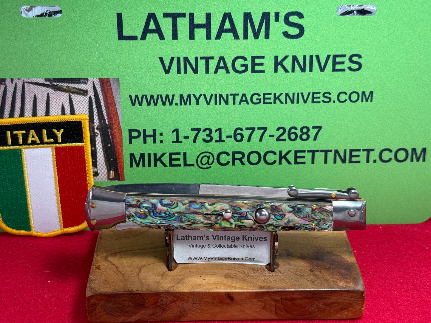 FRANK "B" ITALY 2025 SWING GUARD LOCK BACK 28 CM ITALIAN AUTOMATIC KNIFE ABALONE PEARL HANDLES