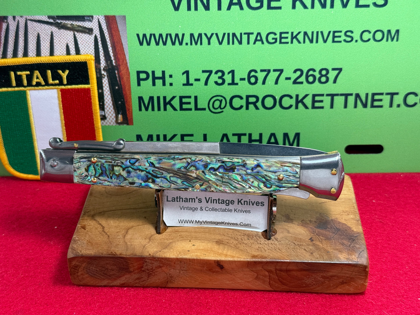 FRANK "B" ITALY 2025 SWING GUARD LOCK BACK 28 CM ITALIAN AUTOMATIC KNIFE ABALONE PEARL HANDLES