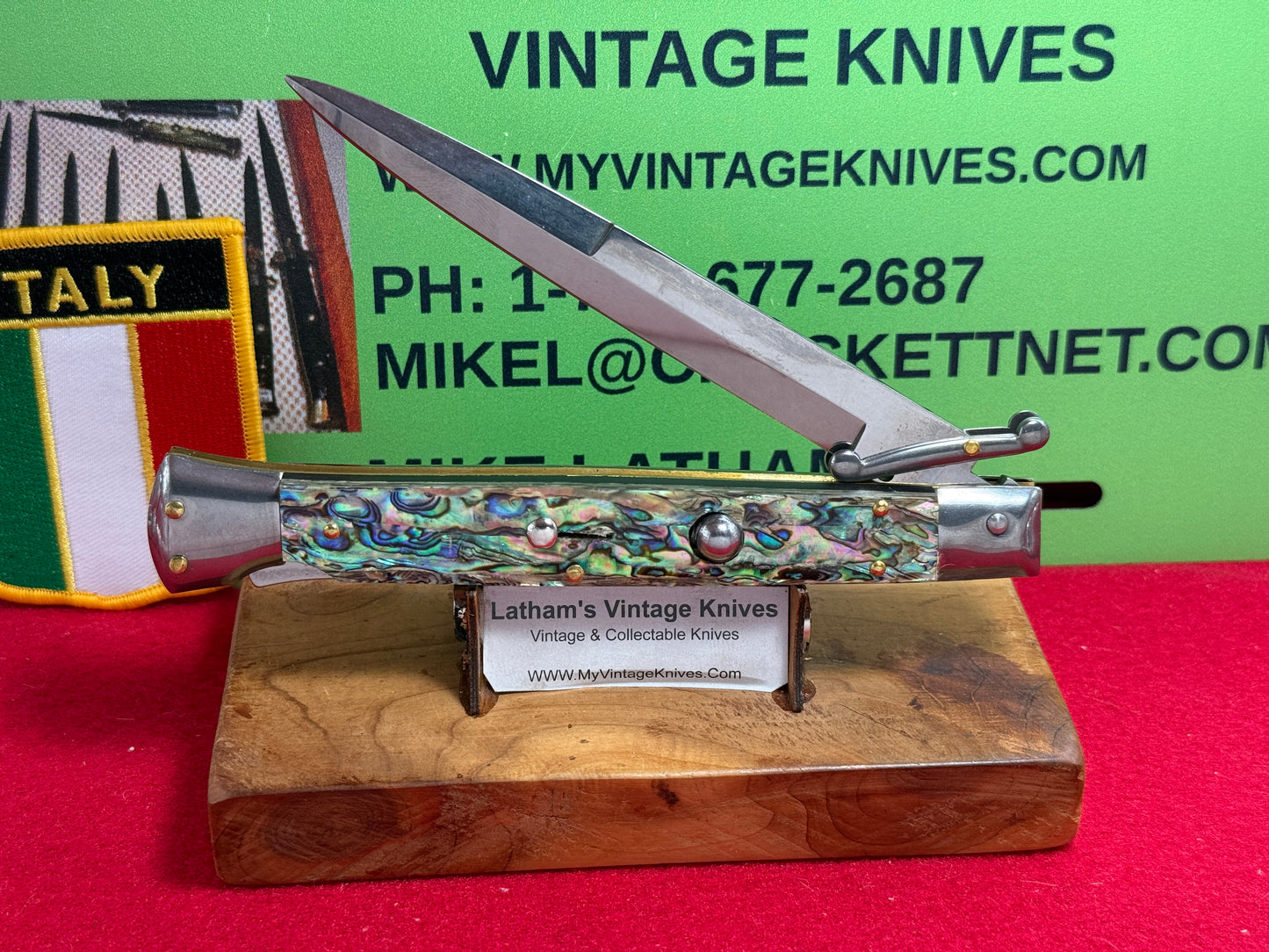 FRANK "B" ITALY 2025 SWING GUARD LOCK BACK 28 CM ITALIAN AUTOMATIC KNIFE ABALONE PEARL HANDLES