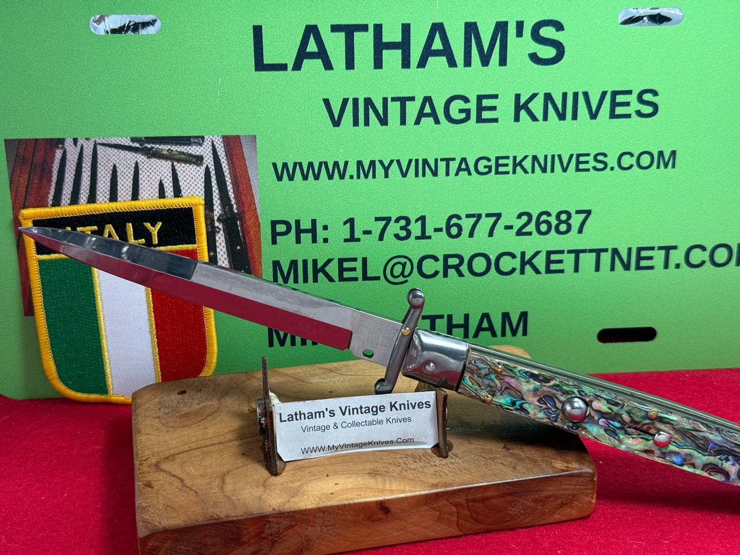 FRANK "B" ITALY 2025 SWING GUARD LOCK BACK 28 CM ITALIAN AUTOMATIC KNIFE ABALONE PEARL HANDLES