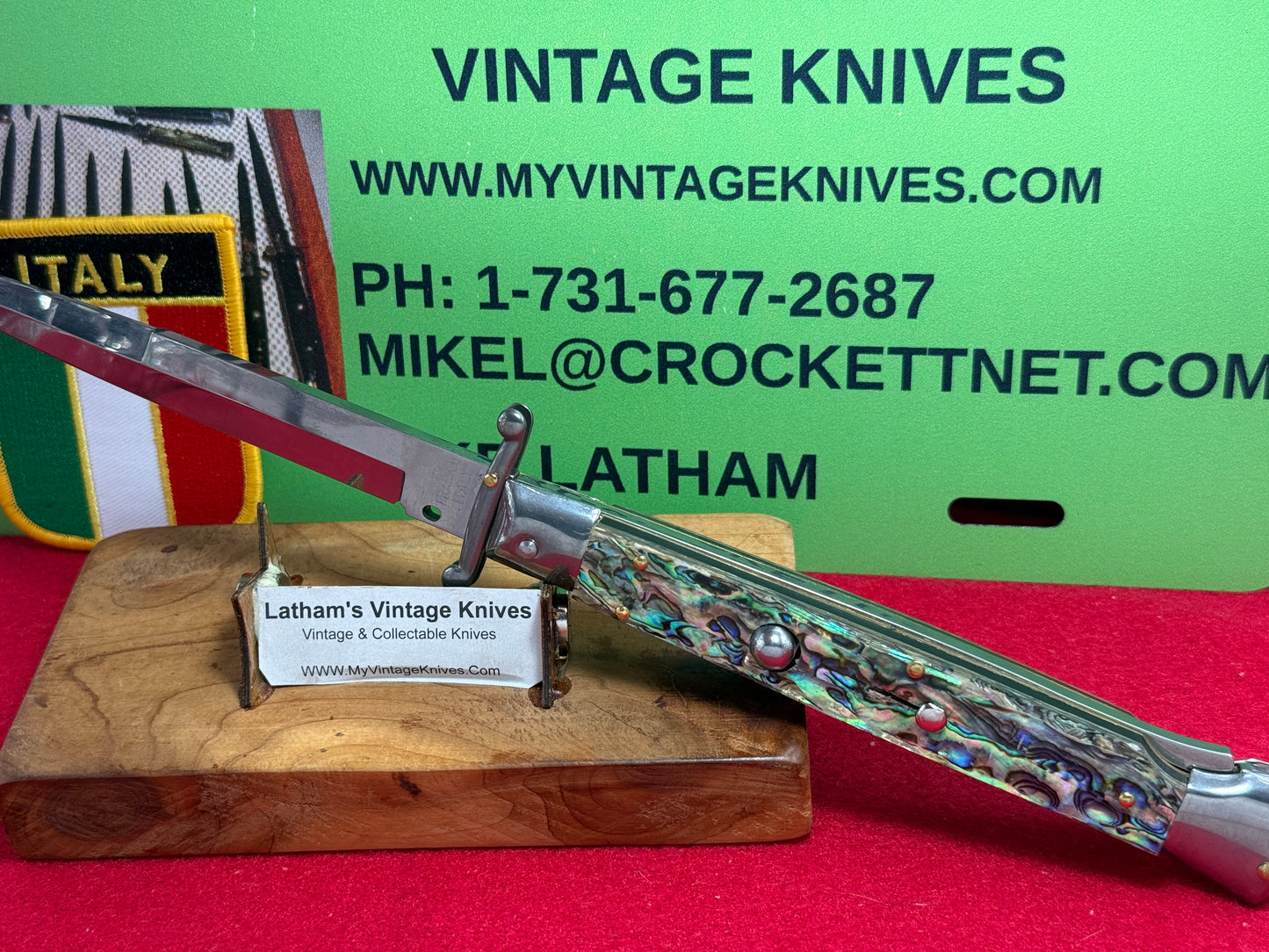 FRANK "B" ITALY 2025 SWING GUARD LOCK BACK 28 CM ITALIAN AUTOMATIC KNIFE ABALONE PEARL HANDLES
