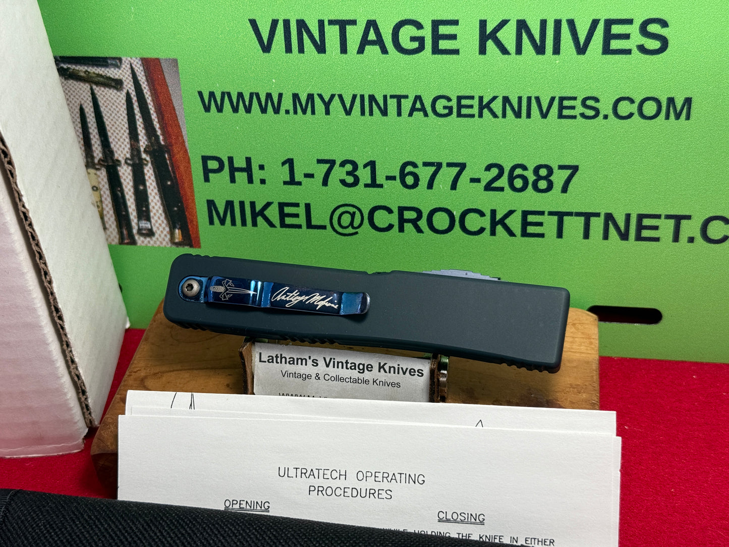 MICROTECH ULTRATECH 2001-2002 PROTOTYPE OTF SIGNED ANTHONY MARFIONE BLUE ICE WITH POLISHED MIRROR BLADE TACTICAL AUTOMATIC KNIFE BLUE METAL NIB