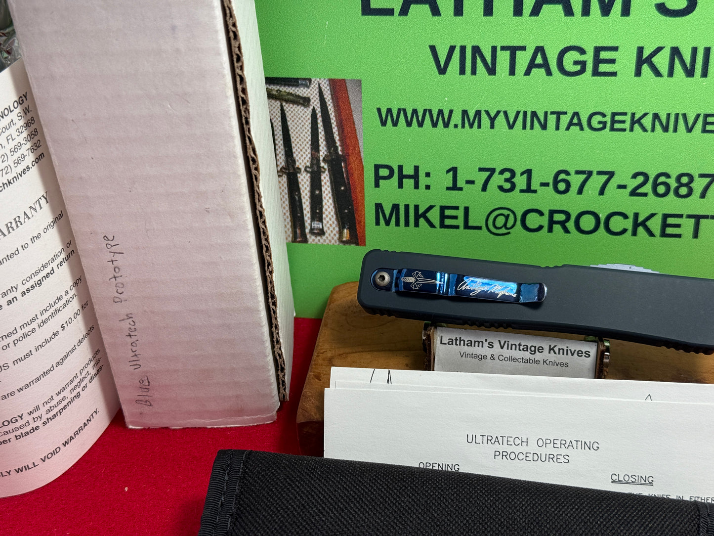 MICROTECH ULTRATECH 2001-2002 PROTOTYPE OTF SIGNED ANTHONY MARFIONE BLUE ICE WITH POLISHED MIRROR BLADE TACTICAL AUTOMATIC KNIFE BLUE METAL NIB