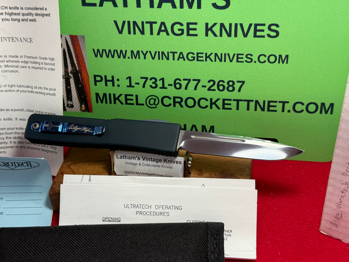 MICROTECH ULTRATECH 2001-2002 PROTOTYPE OTF SIGNED ANTHONY MARFIONE BLUE ICE WITH POLISHED MIRROR BLADE TACTICAL AUTOMATIC KNIFE BLUE METAL NIB