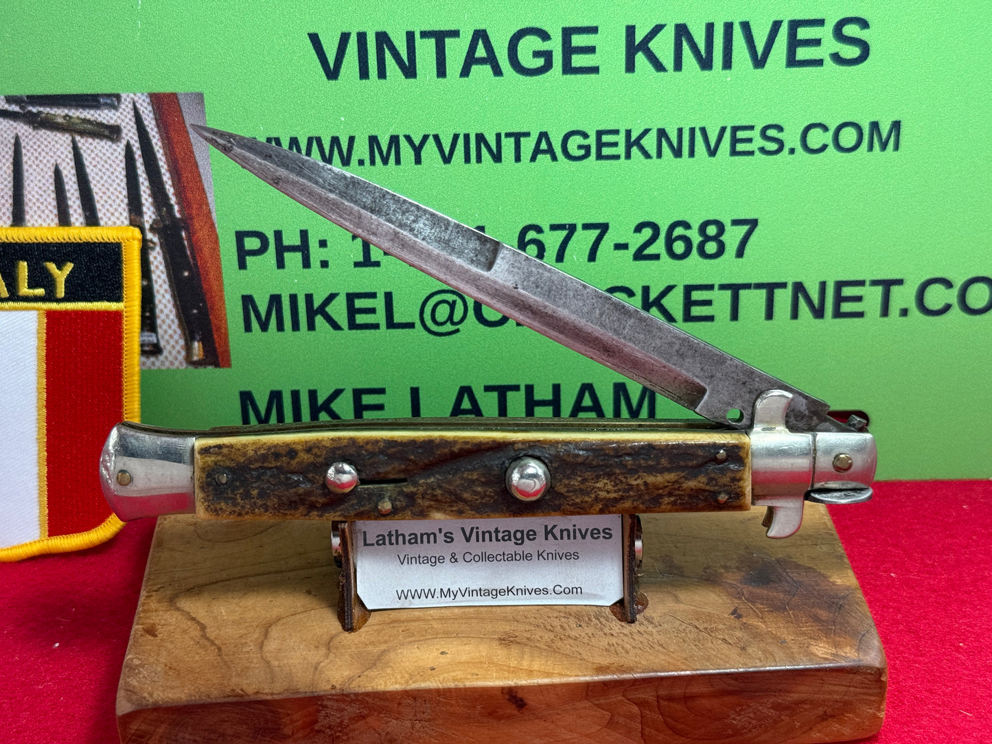 STERILE "UNSTAMPED" ITALIAN MANIAGO 1928-36 PICK LOCK FLAT GUARD STILETTO 28 CM ITALIAN AUTOMATIC KNIFE STAG HANDLES