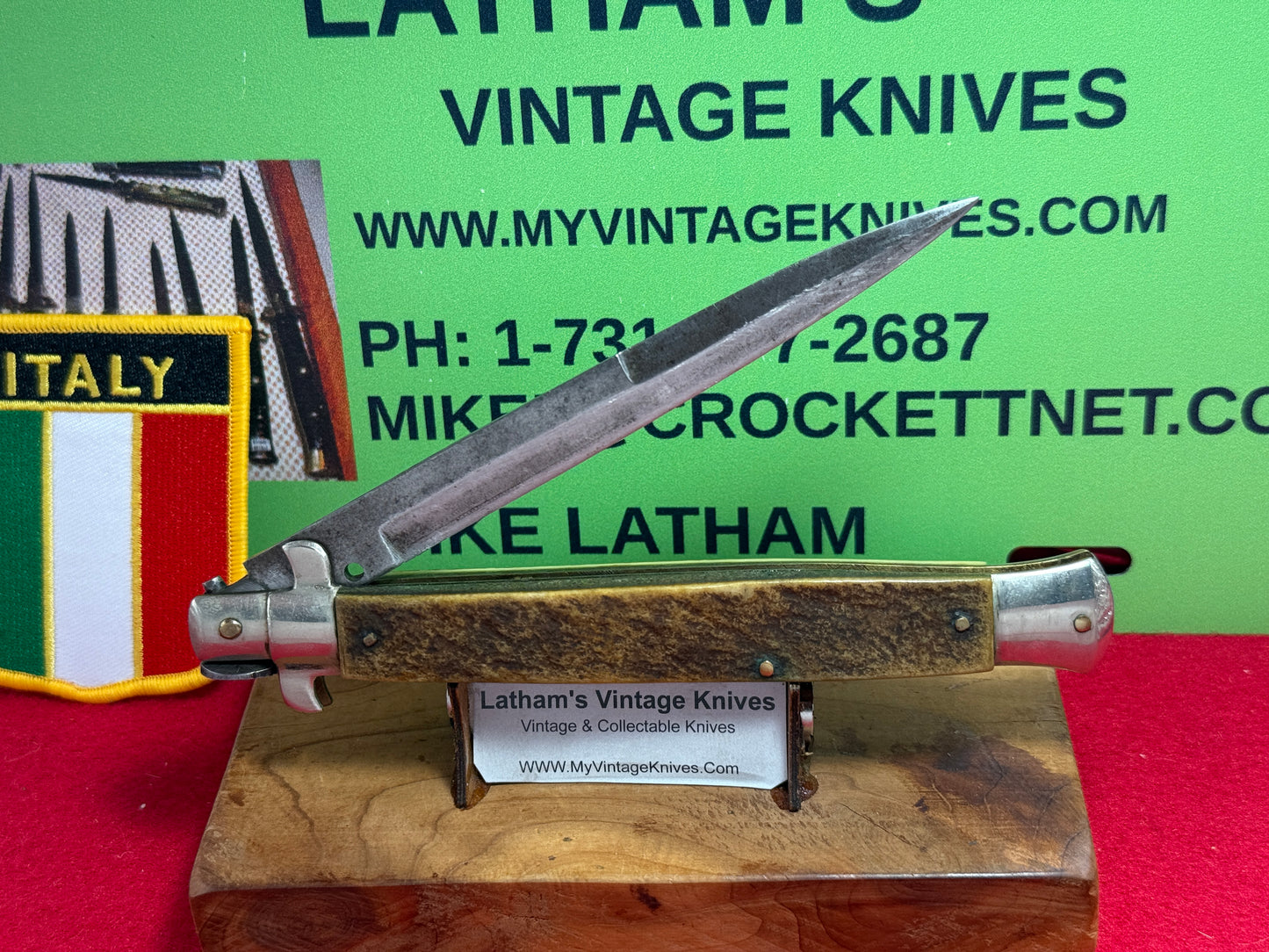 STERILE "UNSTAMPED" ITALIAN MANIAGO 1928-36 PICK LOCK FLAT GUARD STILETTO 28 CM ITALIAN AUTOMATIC KNIFE STAG HANDLES