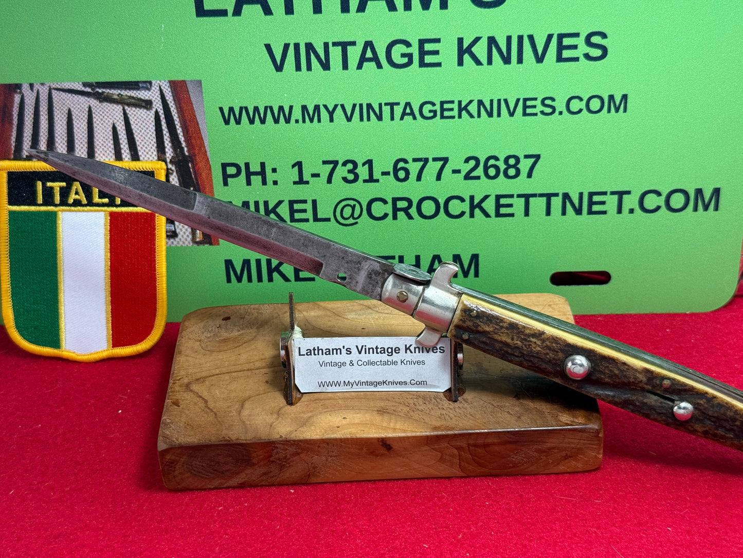 STERILE "UNSTAMPED" ITALIAN MANIAGO 1928-36 PICK LOCK FLAT GUARD STILETTO 28 CM ITALIAN AUTOMATIC KNIFE STAG HANDLES