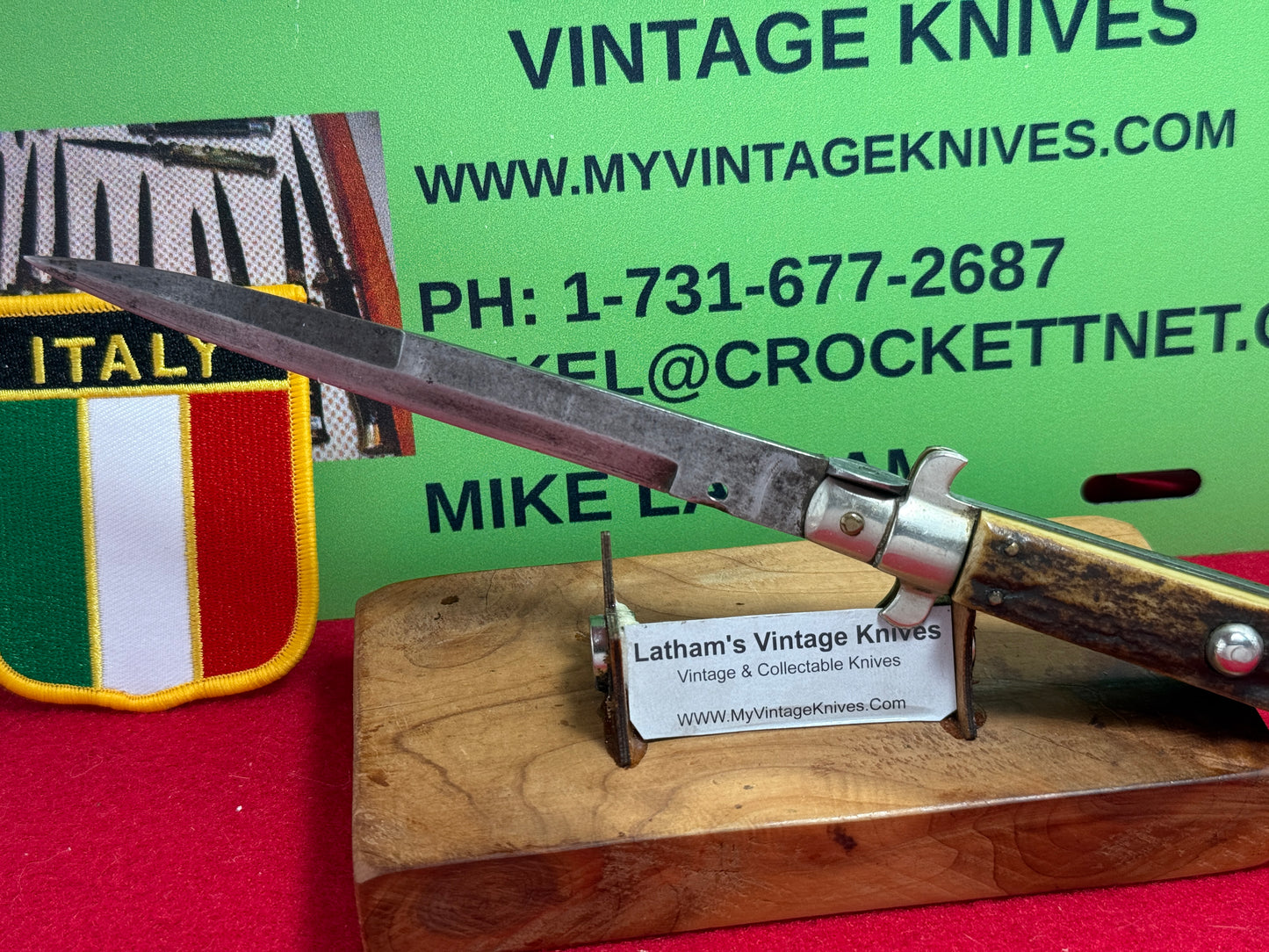 STERILE "UNSTAMPED" ITALIAN MANIAGO 1928-36 PICK LOCK FLAT GUARD STILETTO 28 CM ITALIAN AUTOMATIC KNIFE STAG HANDLES