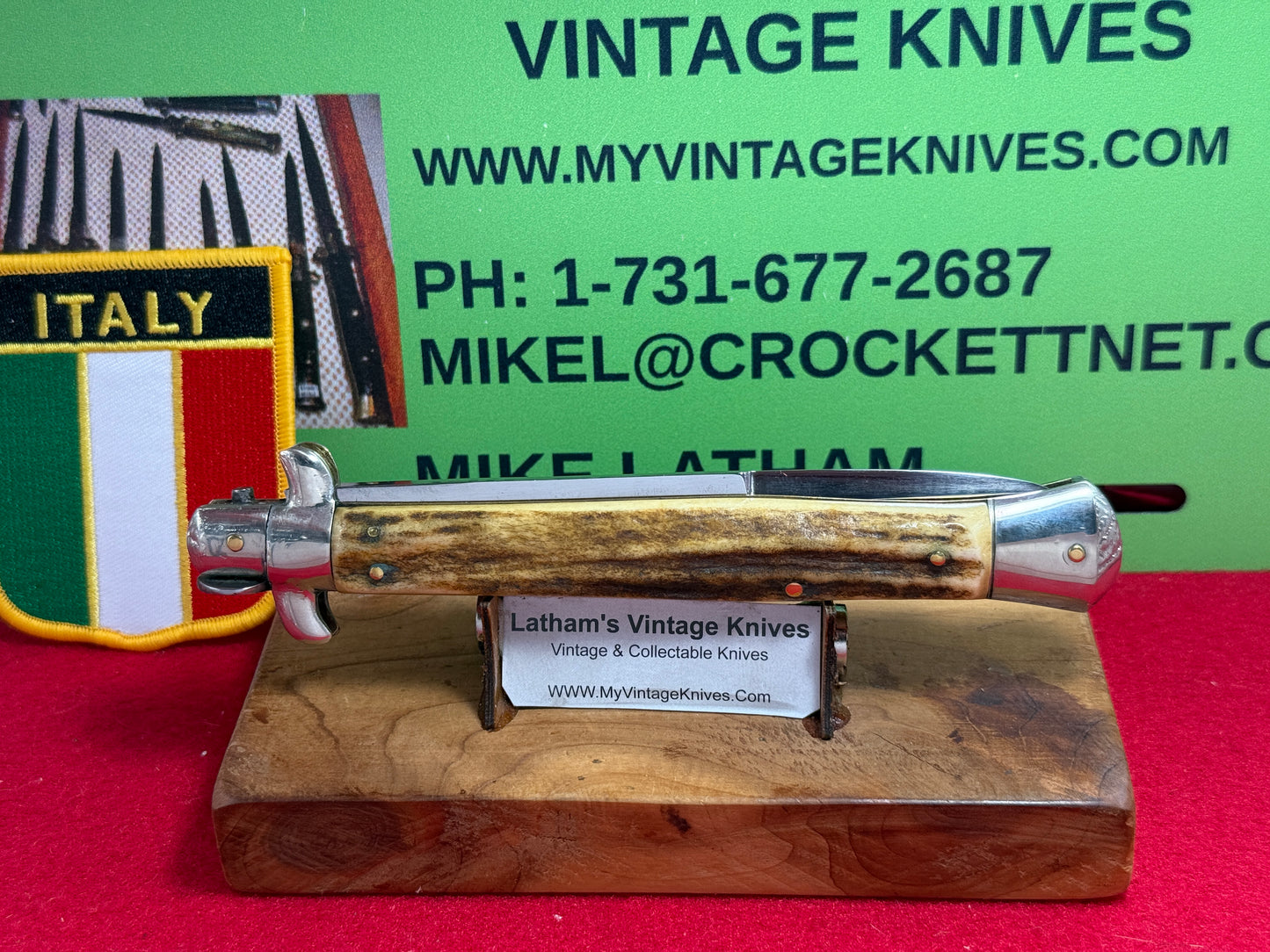 STERILE "UNSTAMPED" MANIAGO ITALY 1925-30 PICK LOCK TWO PIECE GUARDS STILETTO 28 CM ITALIAN AUTOMATIC KNIFE STAG HANDLES